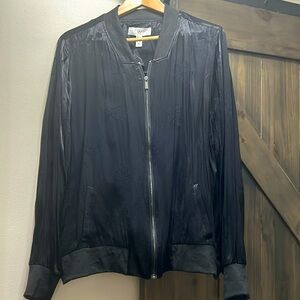 Black embossed satin bomber jacket
